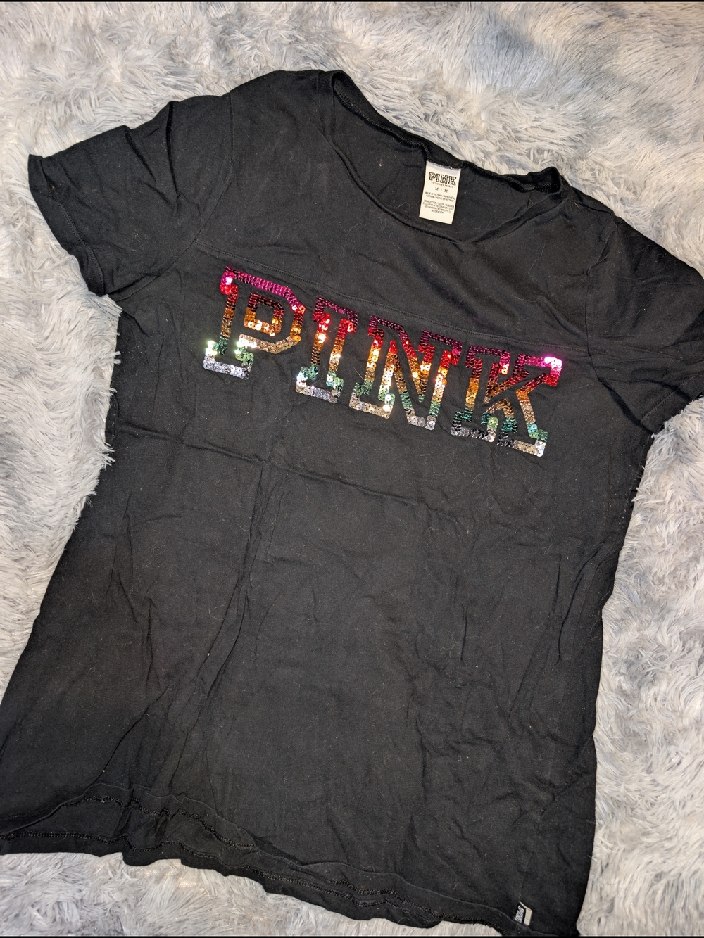 🌈PINK Victoria's Secret Black Cotton Tee - Medium🌈
